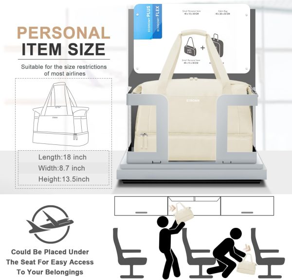 Gym Bag for Women, Personal Item Travel Bag with Shoes Compartment, Weekender Overnight Duffel Bag with Wet Pocket & USB Charging Port, Carry On Bag for Women, Travel, Gym, Weekend (Beige) - Image 2