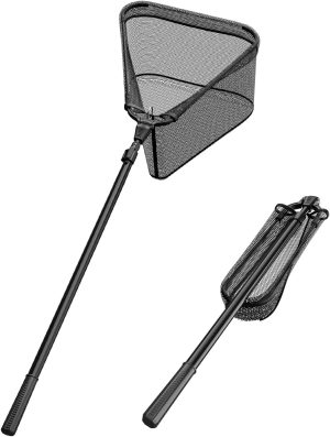 Fishing Net with Handle,Fishing net telescoping Handle, Collapsible Fishing Nets,Folding Fishing Net One Flick to Unfold, Ready in Seconds