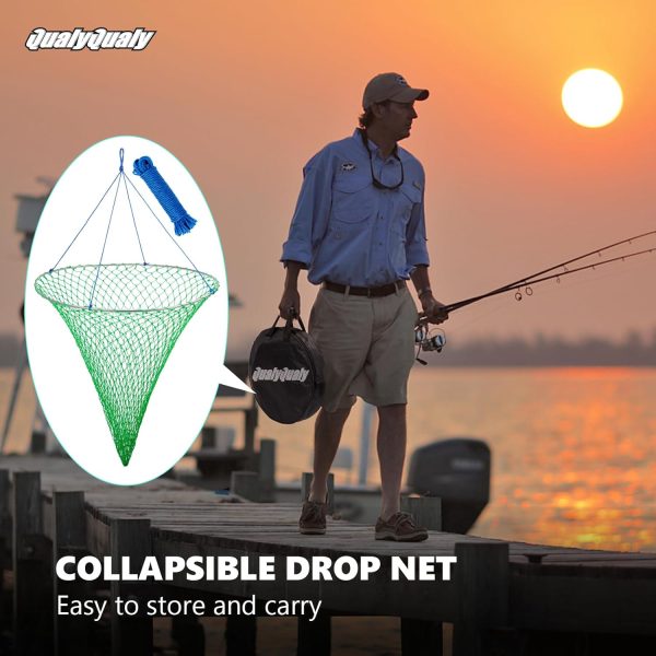 QualyQualy Bridge and Pier Fishing Net, Foldable Drop Net for Pier Fishing with Rope, Landing Net Soft Steel Hoop and Nylon Mesh Net - Image 6