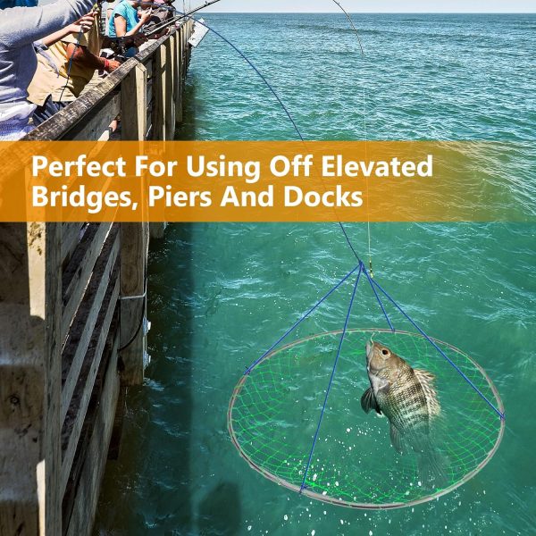 QualyQualy Bridge and Pier Fishing Net, Foldable Drop Net for Pier Fishing with Rope, Landing Net Soft Steel Hoop and Nylon Mesh Net - Image 7