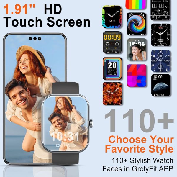 Smart Watch(Answer/Make Calls), 1.91" Smartwatches for Men Women, Fitness Tracker with 110+ Sport Modes, IP68 Waterproof, Heart Rate/Sleep/Spo2 Monitor, Pedometer, Activity Tracker for Android iOS - Image 2