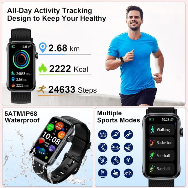 Smart Watch, Smartwatch for Men Women with 24 Sport Modes, IP68 Waterproof Fitness Tracker with 24/7 Heart Rate/Sleep/SpO2 Monitor, Step Tracker, Pedometer, Activity Tracker for Android iOS - Image 3