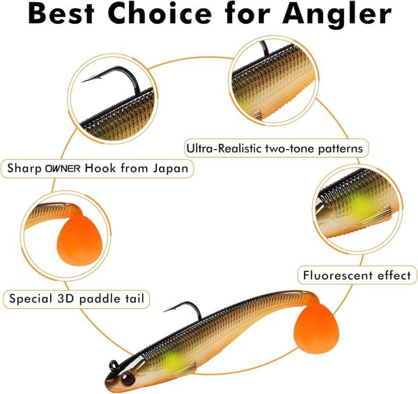 TRUSCEND Pre-Rigged Soft Fishing Lures, Well-Made Easy Catching Lures for Family Fishing, Great Action Swimbaits with Spinner, All-Conditions Fishing Gear for Bass Trout Walleye, Crappie Fishing Jigs - Image 2